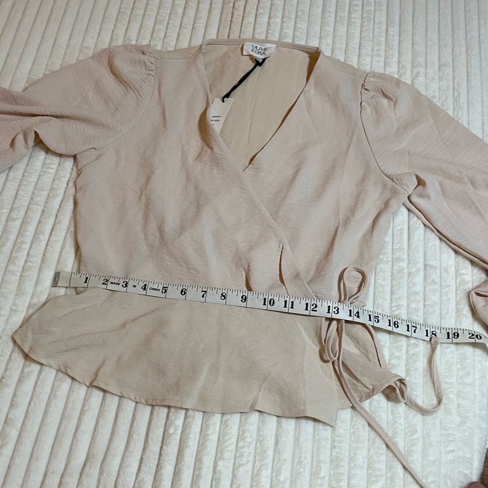 NWT | Olive & Oak | Cream Faux Wrap Blouse - Picture 12 of 15